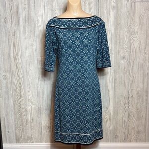 Max Studio Geometric Midi Shift Sheath Casual Career Work Dress- Size M